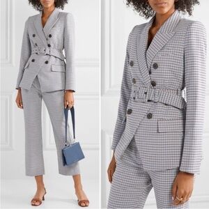 $798 Veronica Beard Harvey Belted Dickey Jacket Houndstooth Blue sz 0